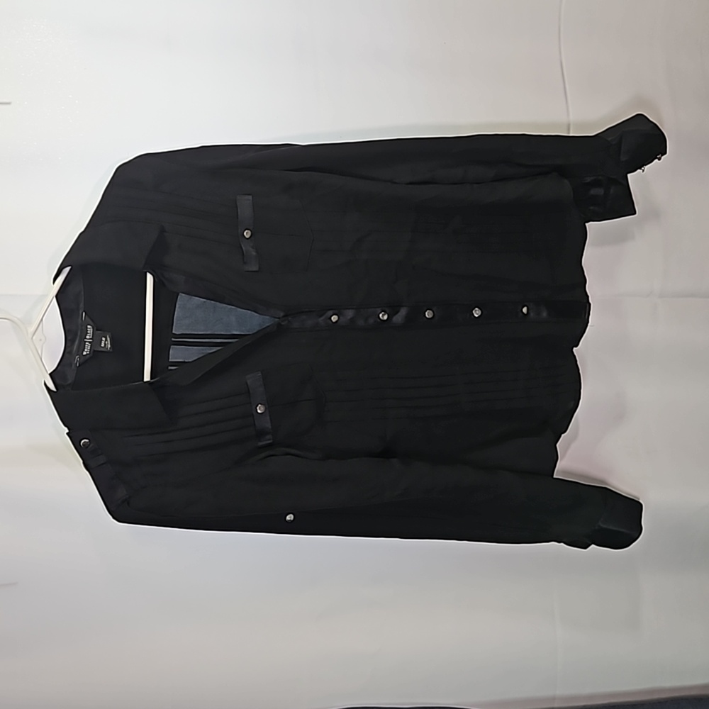 White House Black Market 100% Silk Black Blouse Sz 6